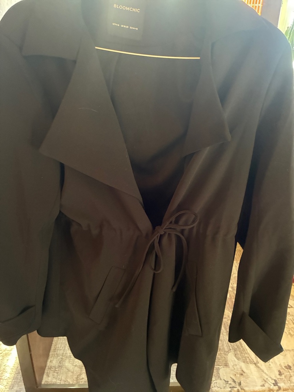 BloomChic Black Tie-Waist Crepe Trench Coat XL